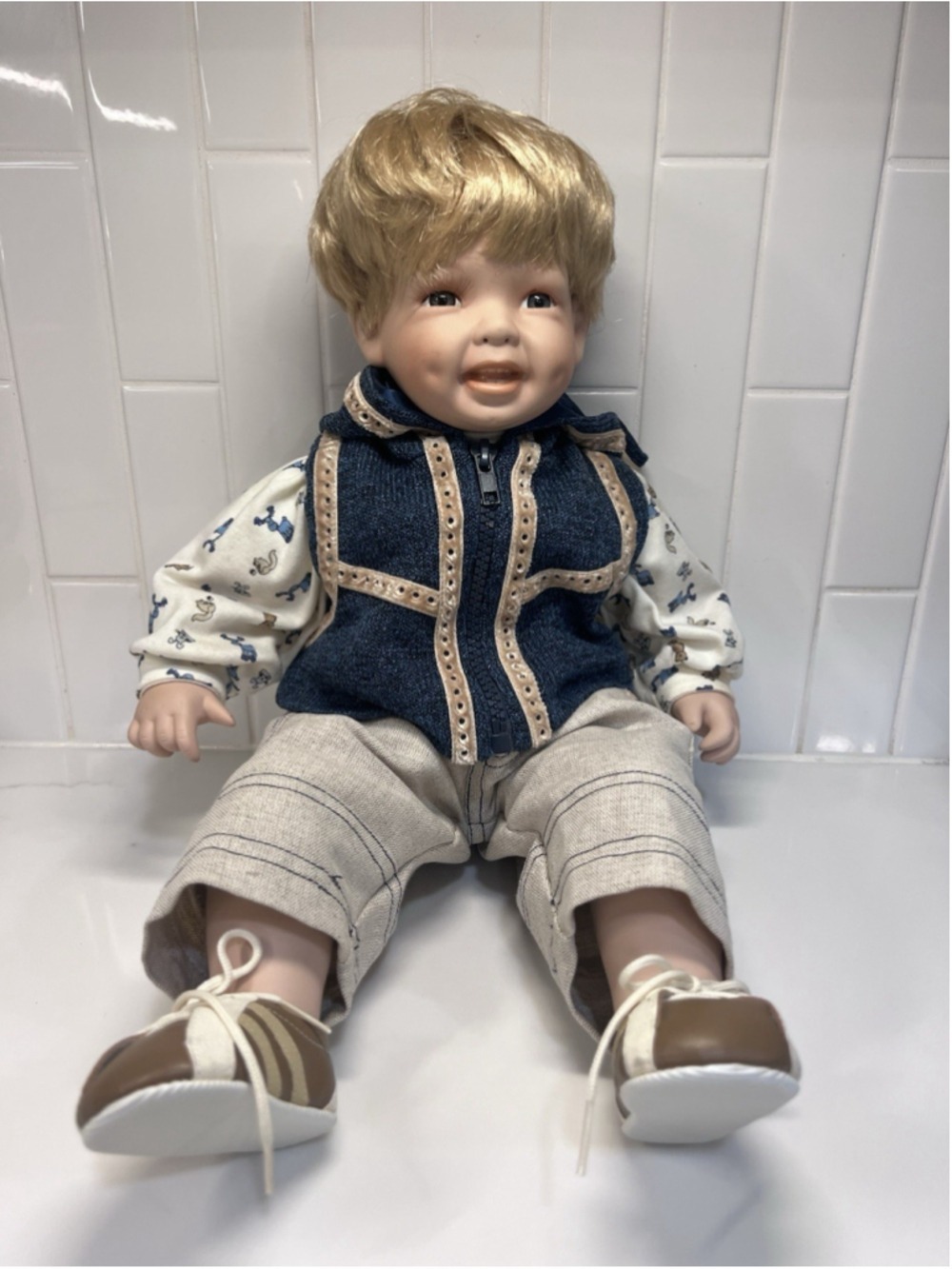 Realistic Boy Doll Toddler 20 Inch Porcelain Head Hand Feet And Soft Body